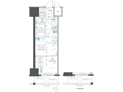 ZOOM本郷(1DK/11階)の間取り写真