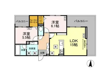 セレスティア檀溪通(2LDK/3階)の間取り写真