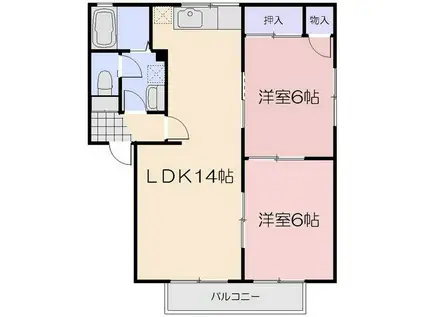 ディアスリバーサイドA棟(2LDK/2階)の間取り写真