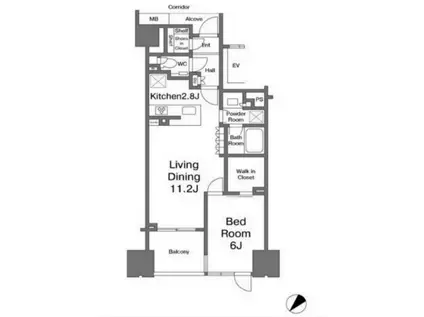 ザ・パークハウス日本橋大伝馬町(1LDK/4階)の間取り写真