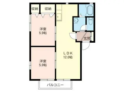 フロラシオン野木(2LDK/2階)の間取り写真