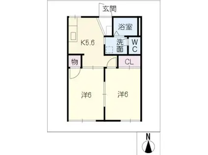 ウイングヒルC棟(2K/1階)の間取り写真