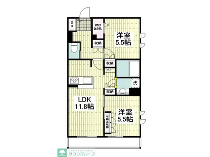 フェリシア(2LDK/1階)の間取り写真