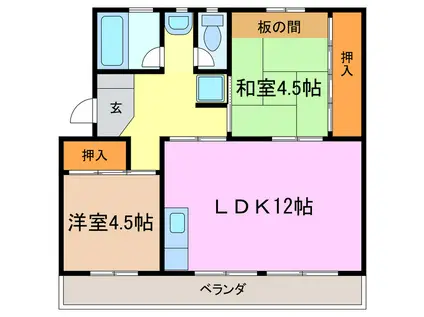 桜ケ丘ハイツA棟B棟(2LDK/3階)の間取り写真