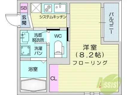 AZUL塩釜3(1K/2階)の間取り写真