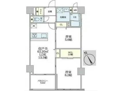 エスエス ノット(2LDK/6階)の間取り写真