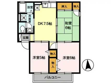 ディアコートS(3DK/2階)の間取り写真