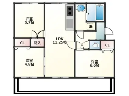 リバースコート宮丸(3LDK/4階)の間取り写真