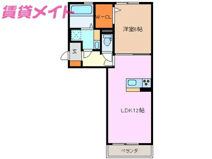 ガーネット(1LDK/2階)の間取り写真