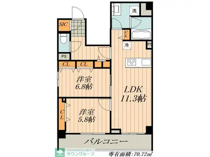 ロイヤルカーサ千種(2LDK/5階)の間取り写真