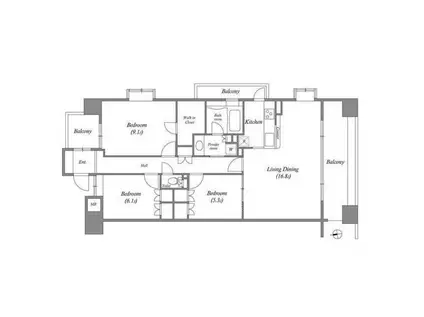 エスティメゾン東白壁(3LDK/11階)の間取り写真