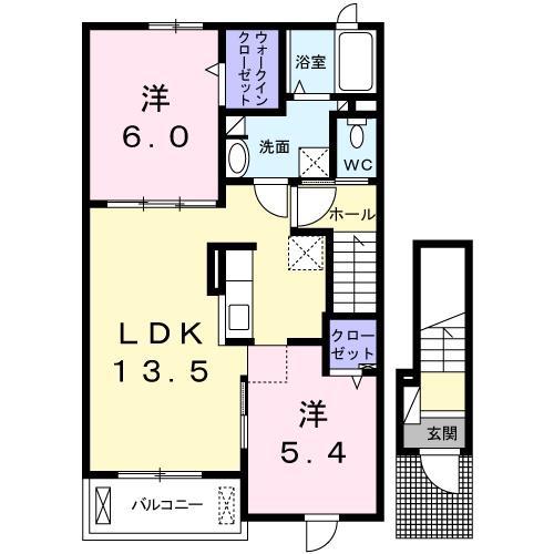 ヴィオラ 堂本(2LDK/2階)の間取り写真