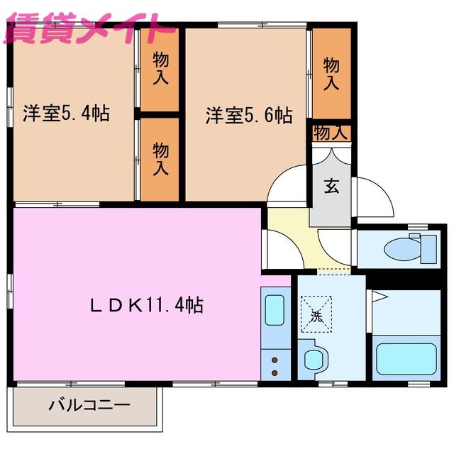 フローラル松本(2LDK/2階)の間取り写真