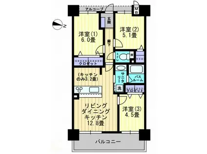 アルファライフ松島公園II(3LDK/4階)の間取り写真