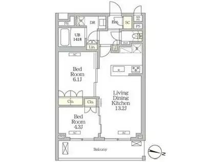ミレーネ滝野川(2LDK/2階)の間取り写真