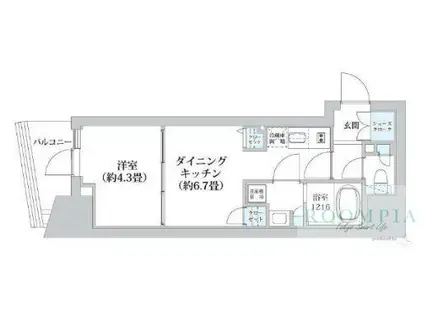 ライオンズフォーシア五反田(1DK/4階)の間取り写真