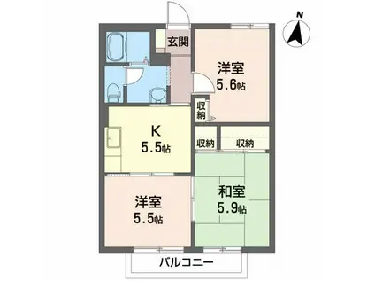 ラポールみやこB(3K/2階)の間取り写真