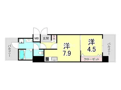 アドバンス神戸湊町(1DK/7階)の間取り写真