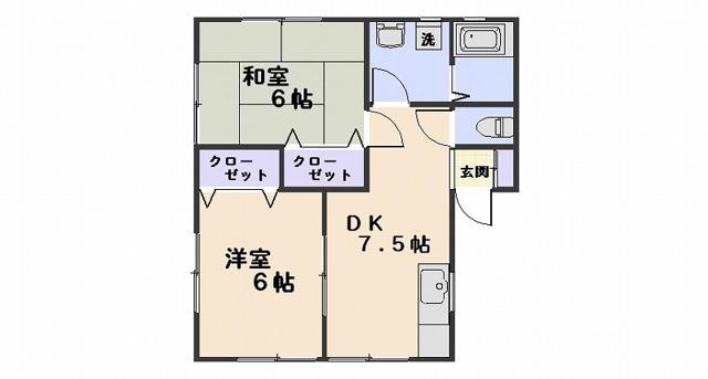 ポットフィールド(2DK/1階)の間取り写真