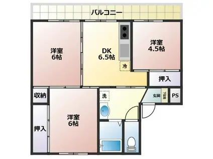 ヴィラナリー新山2号棟(3DK/2階)の間取り写真