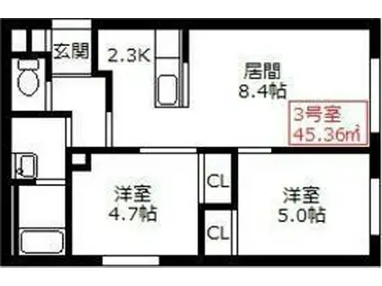 フォレストR-II(2LDK/3階)の間取り写真