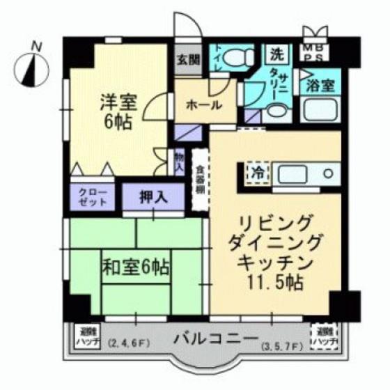 仁保新町コーポ福島(2LDK/3階)の間取り写真