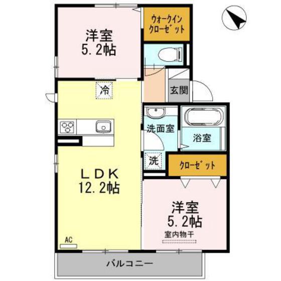 パーシモンズB棟(2LDK/2階)の間取り写真