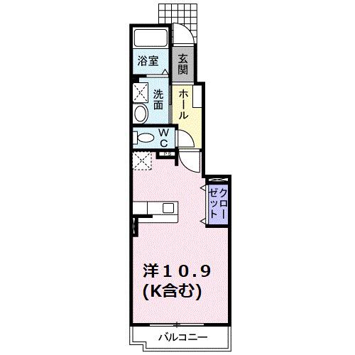 サンリバーヒルズ B(ワンルーム/1階)の間取り写真