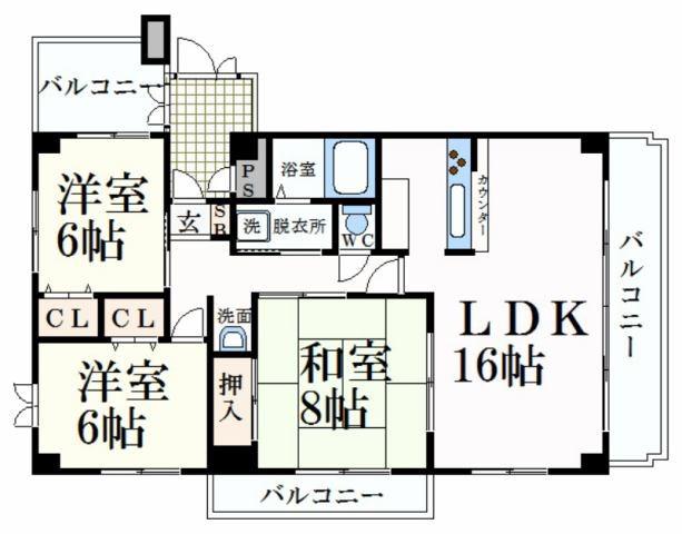 コーポ堂の前(3LDK/8階)の間取り写真