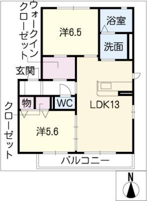 グラン・コート堤起B棟(2LDK/1階)の間取り写真