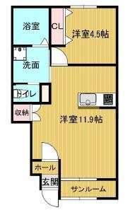 TIARA SHINKURASHIKI B(1LDK/1階)の間取り写真