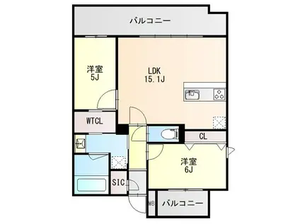 ミスモ薬院ネクスト(2LDK/13階)の間取り写真