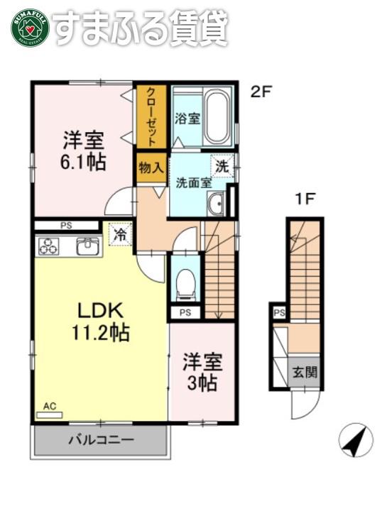 ジャルダン高松町(2LDK/2階)の間取り写真