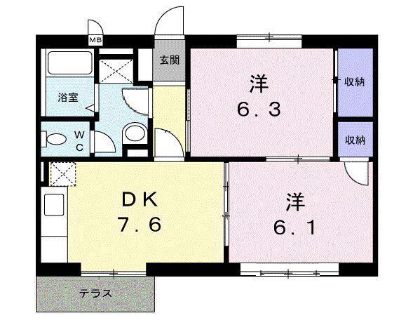 N・S・K 1号館(2DK/1階)の間取り写真