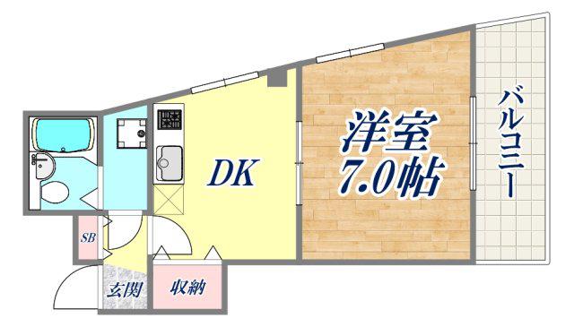 博多ビル(1DK/4階)の間取り写真