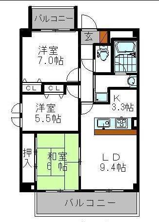 シャトー北条(3LDK/2階)の間取り写真