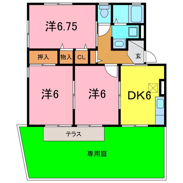 ハイカムールあすか B(3DK/1階)の間取り写真