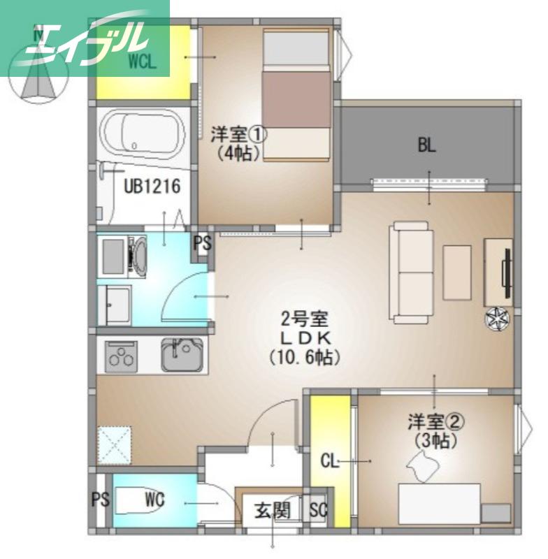 REGALEST 下伊福6(2LDK/2階)の間取り写真