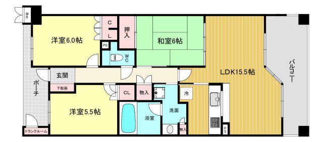 ジオ西宮仁川ソルコリーナ(3LDK/3階)の間取り写真
