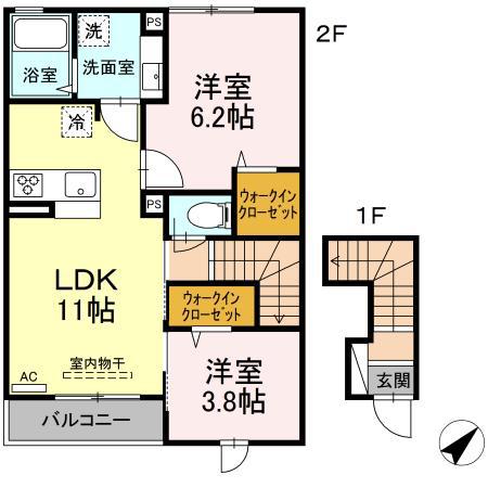エクセリア上石原(2LDK/2階)の間取り写真