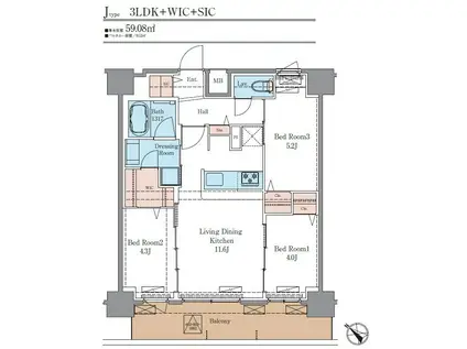 LUXENAPAWS南行徳(3LDK/6階)の間取り写真