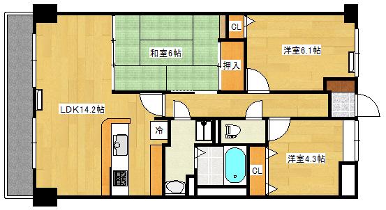 ダイアパレスウエストシティ田方四季の杜(3LDK/9階)の間取り写真