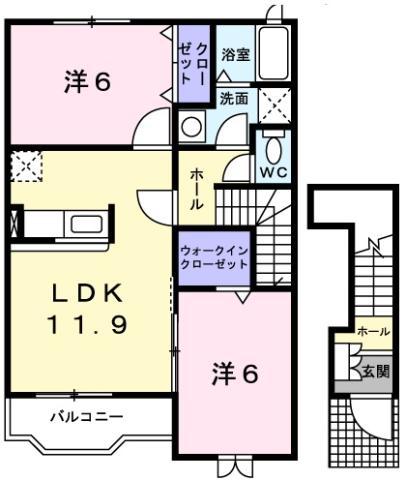 アルカンシエル(2LDK/2階)の間取り写真