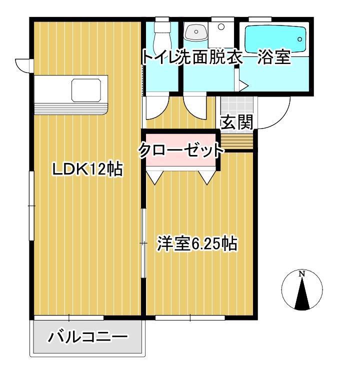花巻ステーションアベニューA棟(1LDK/1階)の間取り写真