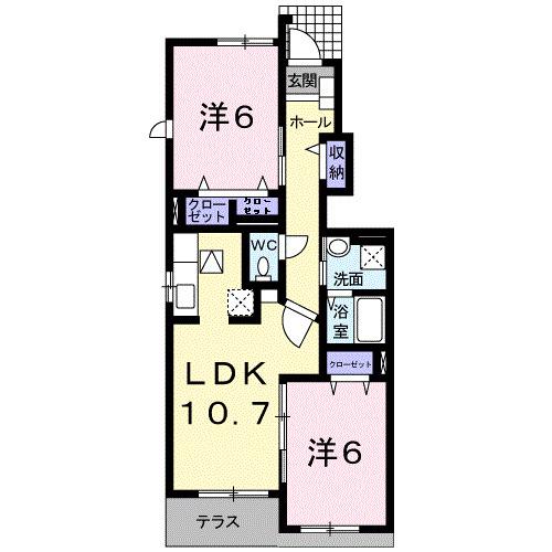ヒルズ宮司Ⅲ(2LDK/1階)の間取り写真