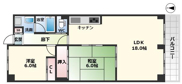 URESIDENCE緑地公園(2LDK/5階)の間取り写真