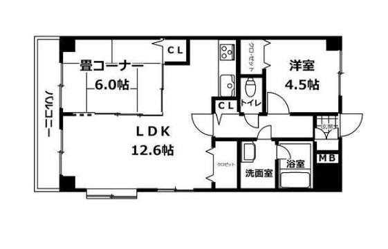 オレンジコート高松(2LDK/11階)の間取り写真