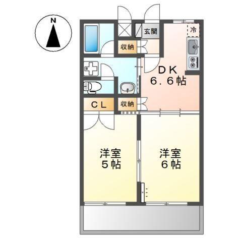 リバーサイド塚田(2DK/2階)の間取り写真