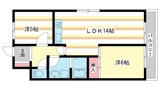 ライオンズプラザ富雄(2LDK/8階)の間取り写真