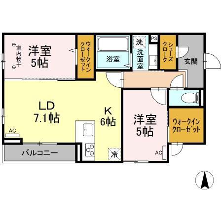 グランディール六丁の目(2LDK/3階)の間取り写真